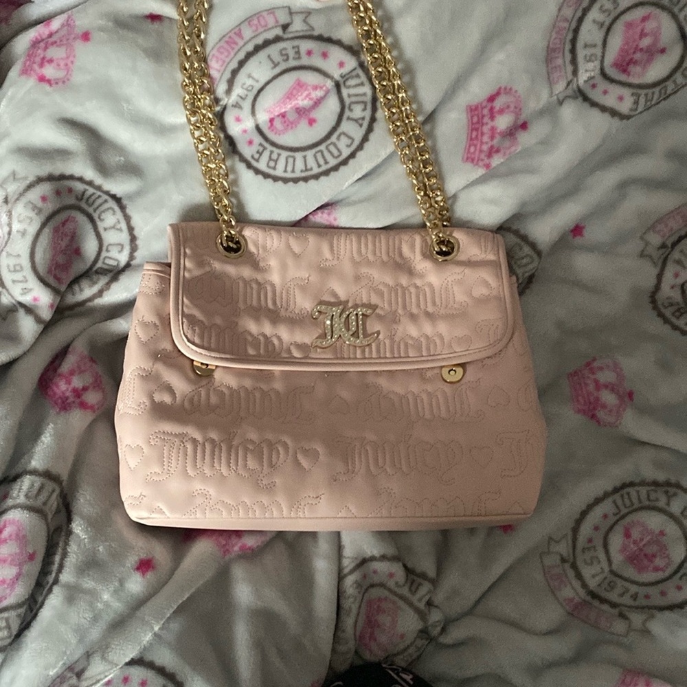 Juicy Couture Pink and Gold Shoulder Bag with Chain Strap